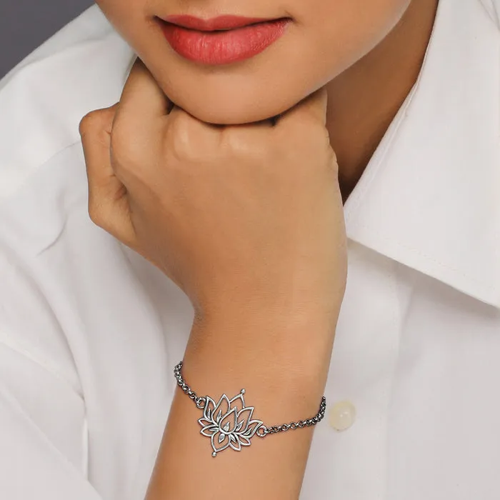 Oxidised Silver Lotus Bracelet Giva