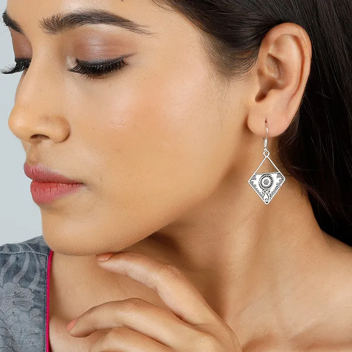 Oxidised Silver Precious Dangler Earrings Giva