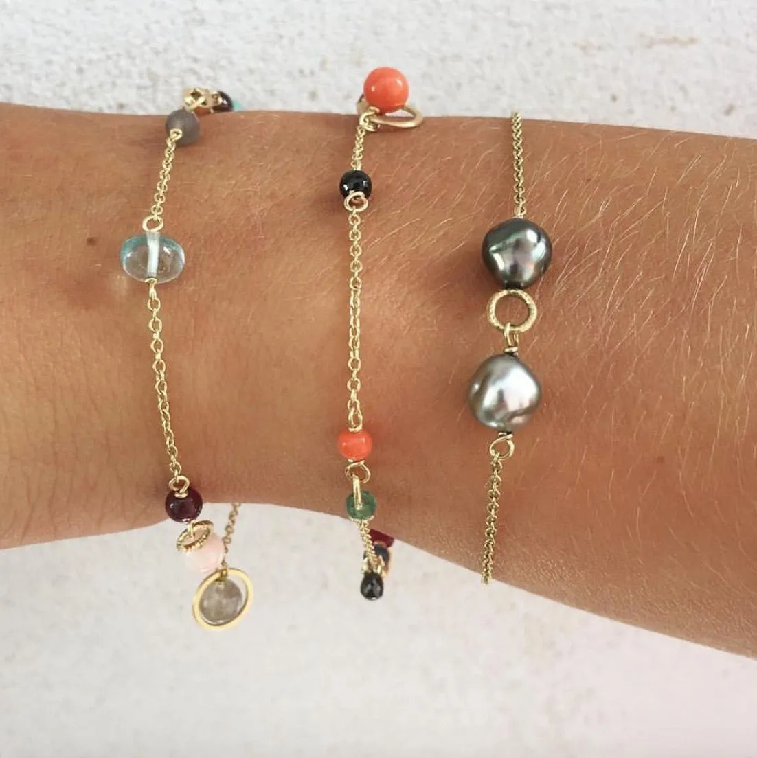 Piccolo 18K Gold Bracelet w. Coral, Spinel, Sapphire, Diamonds & Ruby
