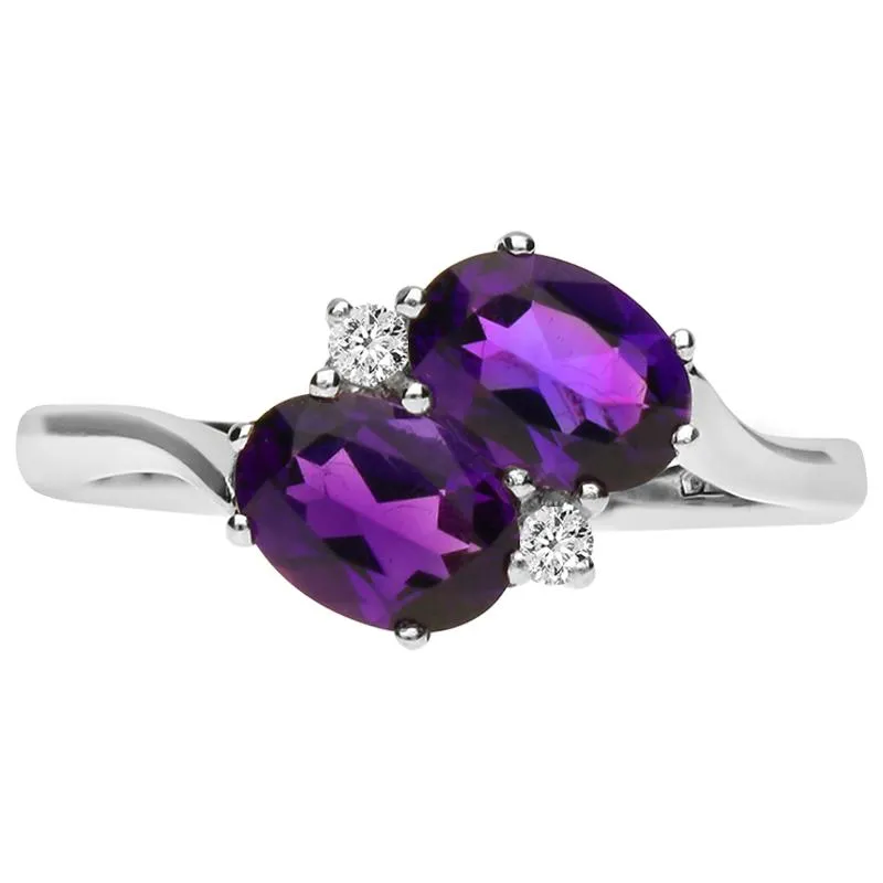 Platinum 0.44ct Amethyst Diamond Crossover Ring