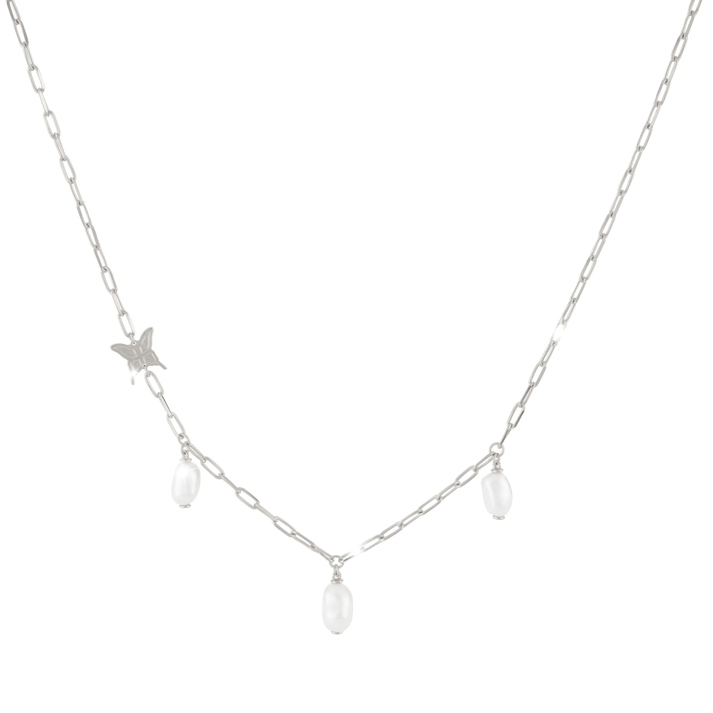 Rebecca Butterfly 925 Silver Necklace With Pearls