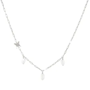 Rebecca Butterfly 925 Silver Necklace With Pearls