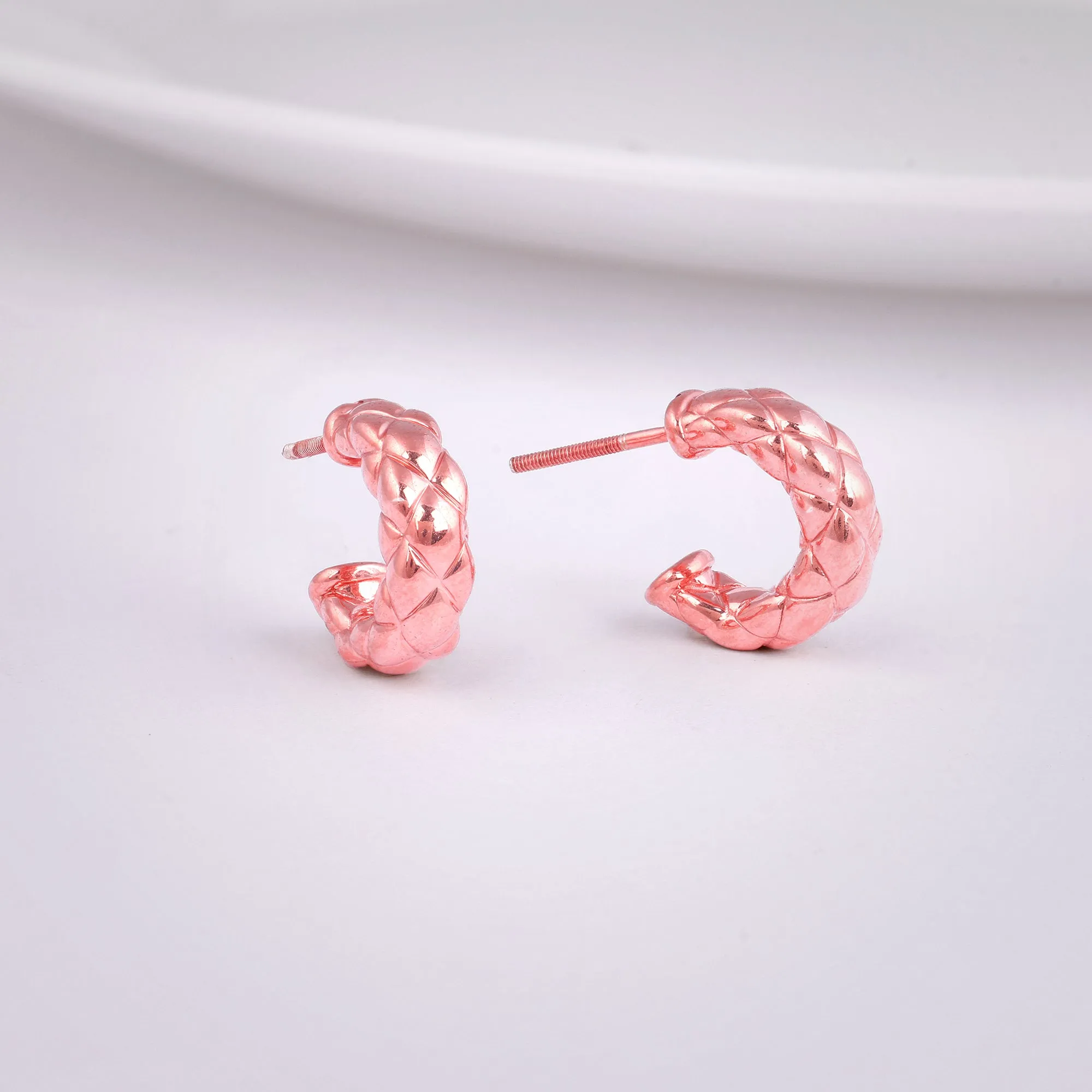 Rose Gold Chequred J Stud Earrings Giva