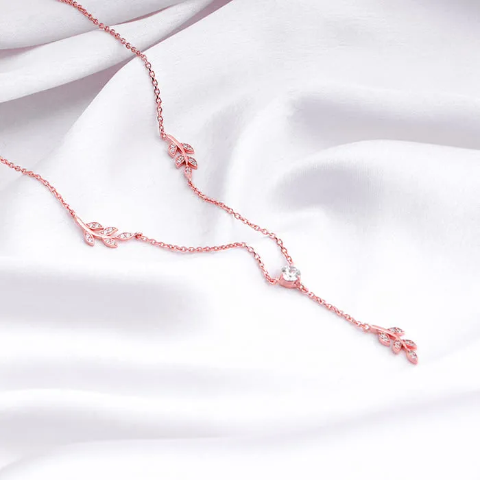 Rose Gold Leaf Lariat Necklace Giva