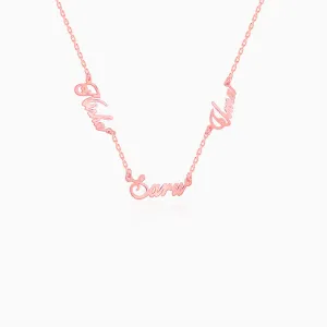 Rose Gold Personalised Bestie Trio Name Necklace Giva
