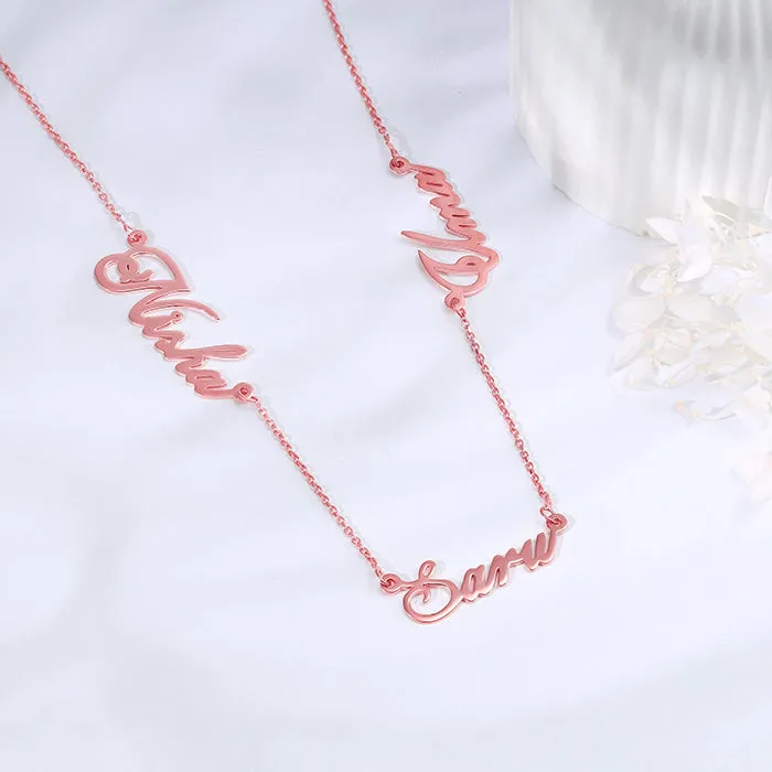 Rose Gold Personalised Bestie Trio Name Necklace Giva