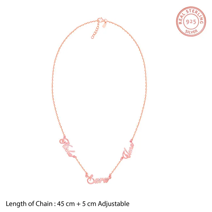 Rose Gold Personalised Bestie Trio Name Necklace Giva