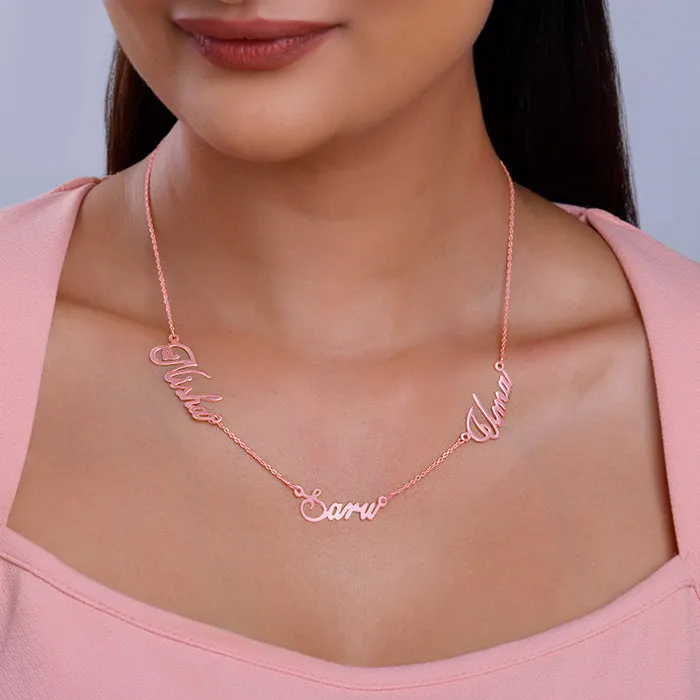 Rose Gold Personalised Bestie Trio Name Necklace Giva