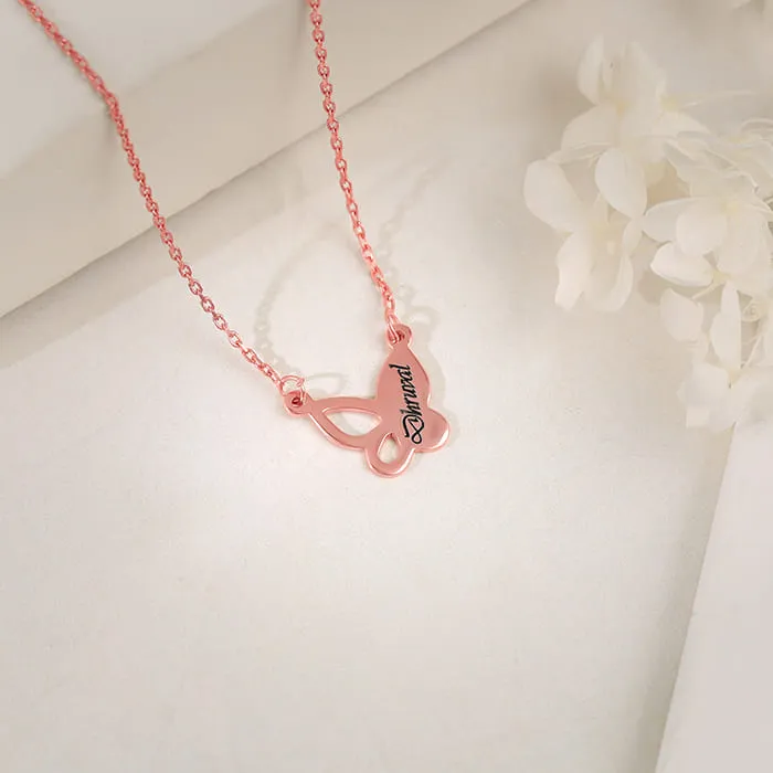 Rose Gold Personalised Butterfly Necklace Giva