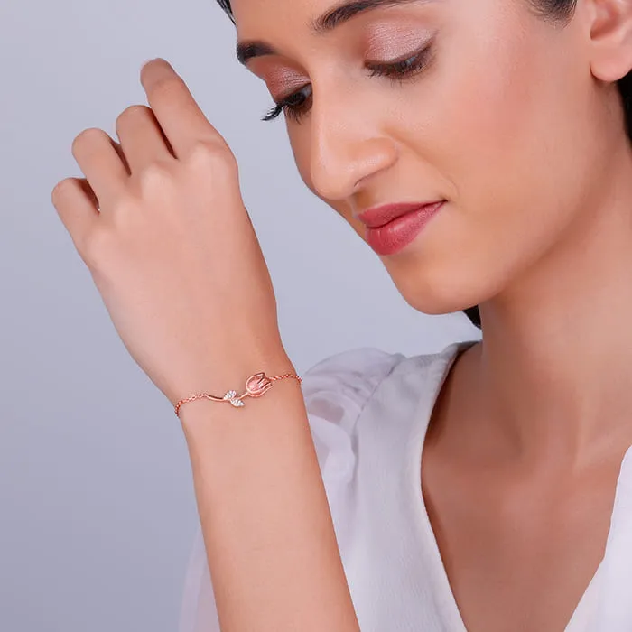 Rose Gold Pink Quartz Flower Bracelet Giva