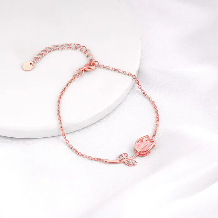 Rose Gold Pink Quartz Flower Bracelet Giva