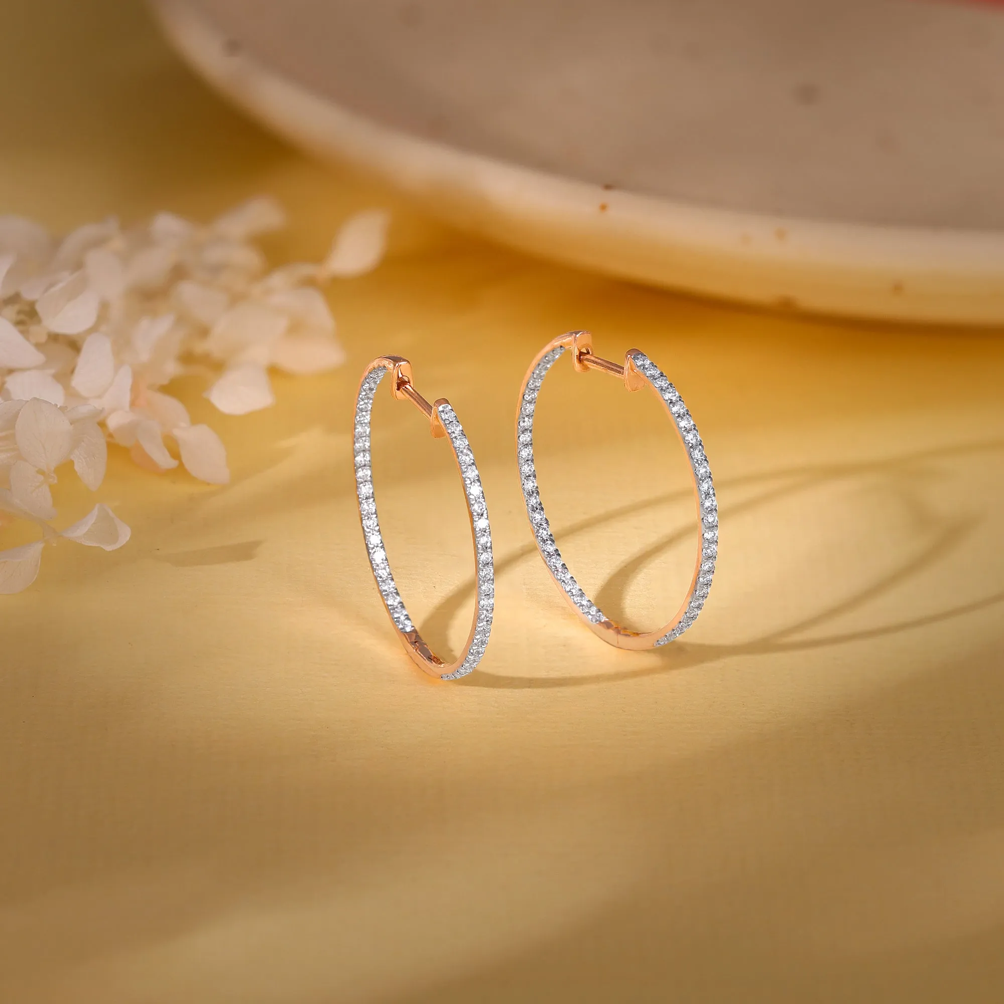 Rose Gold Shine Hoop Diamond Earrings Giva