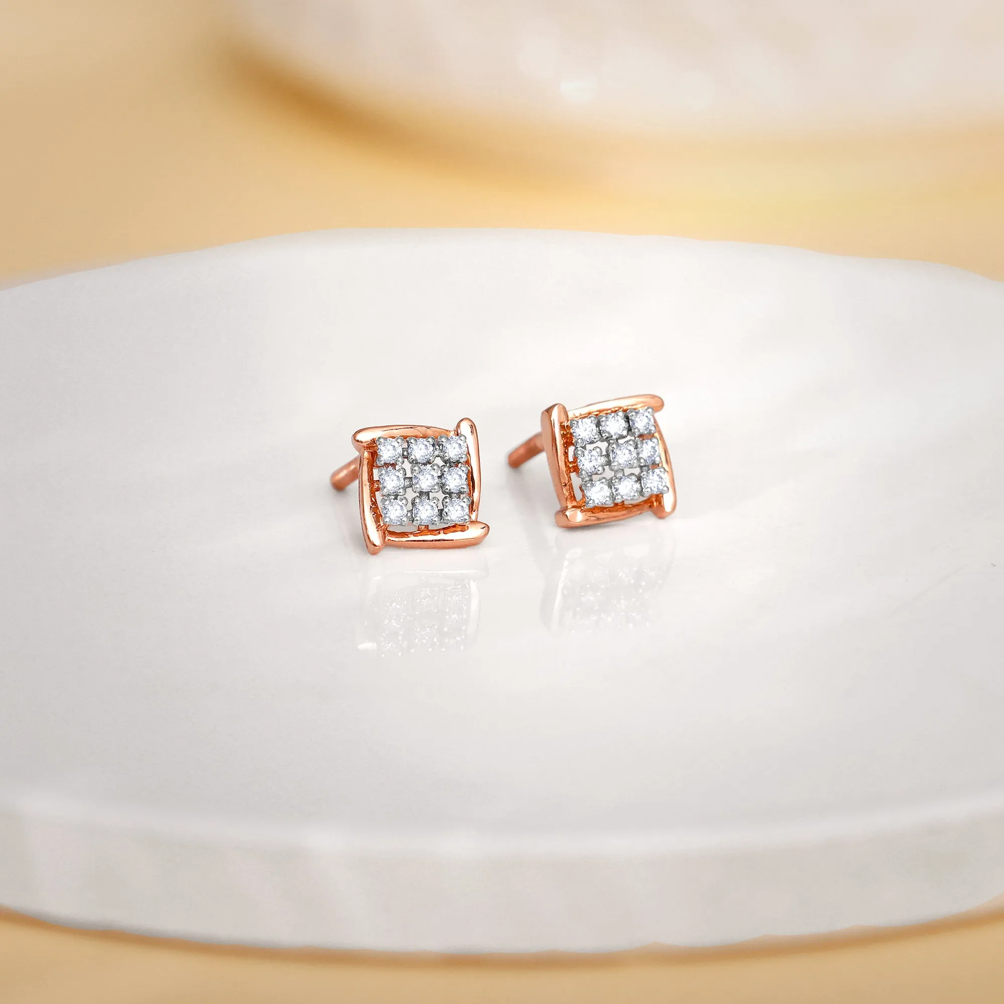Rose Gold Sparkling Square Diamond Earrings Giva
