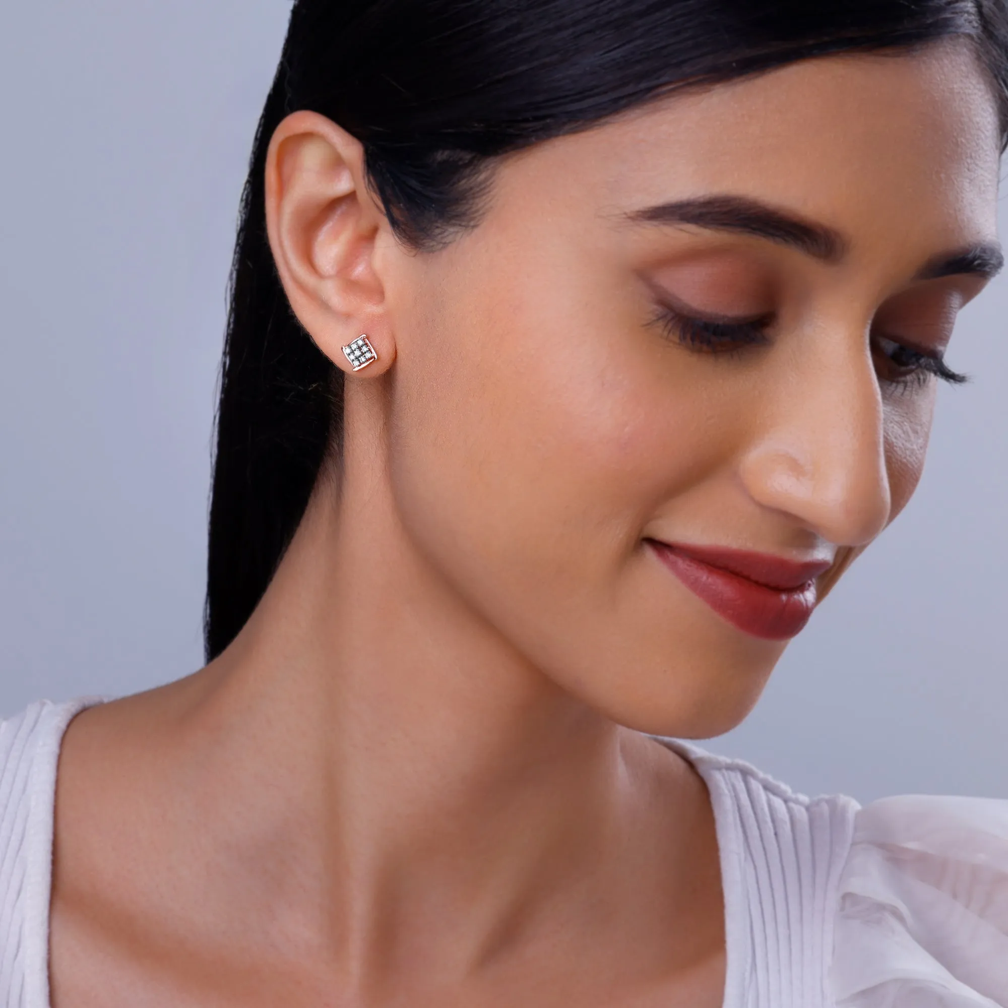 Rose Gold Sparkling Square Diamond Earrings Giva