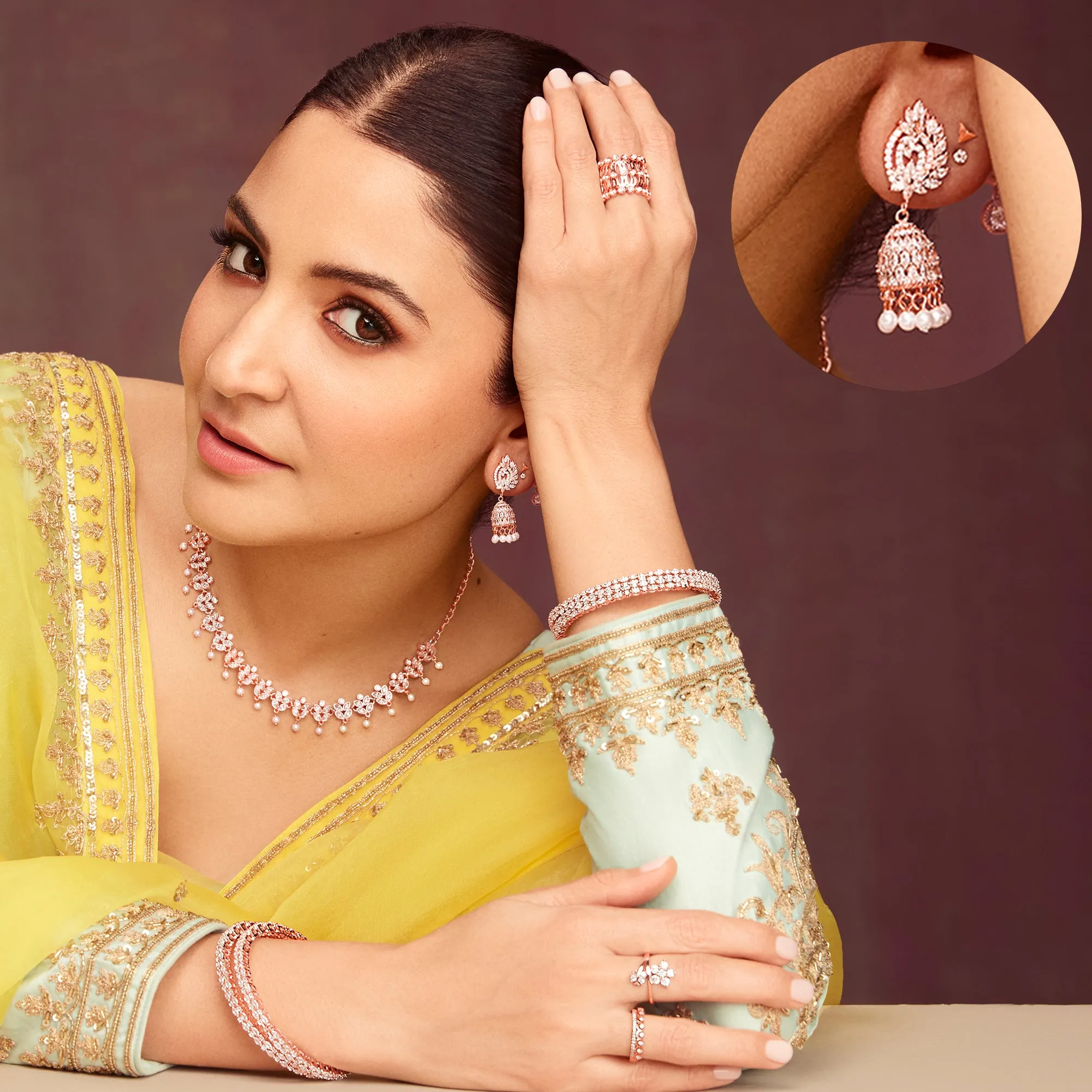 Rose Gold Teardrop Jhumki Giva