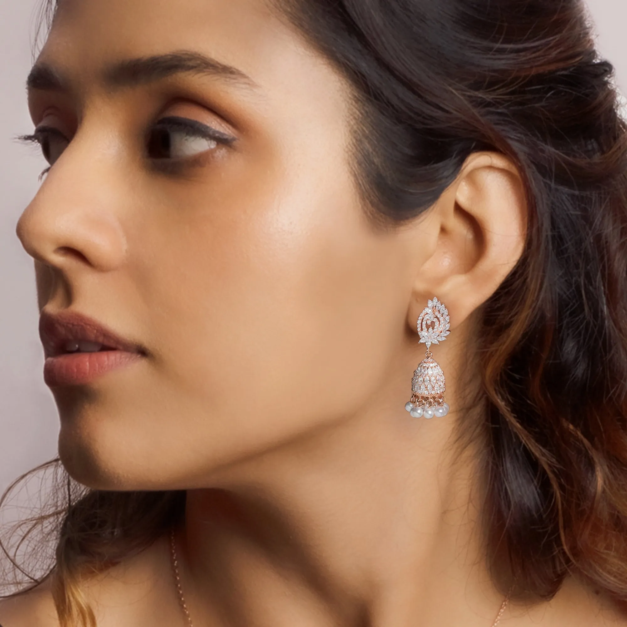 Rose Gold Teardrop Jhumki Giva