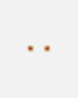 Saint Morta Mini Round Cut Halo Earrings Gold/Garnet