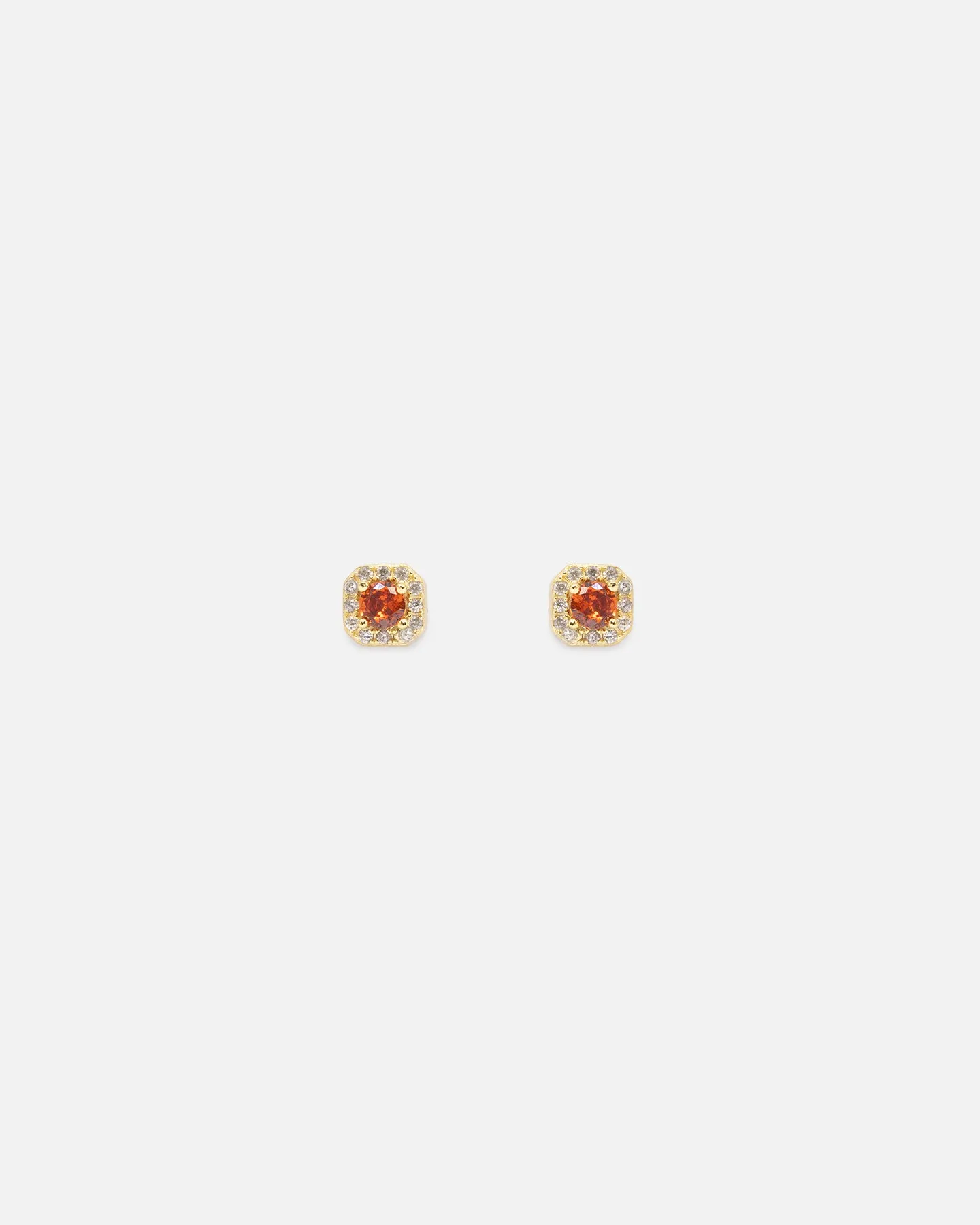 Saint Morta Mini Round Cut Halo Earrings Gold/Garnet