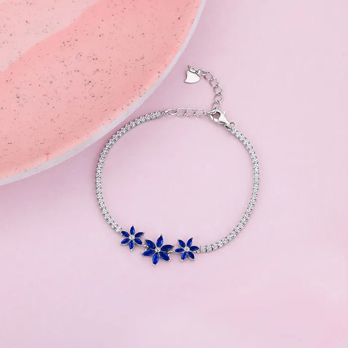 Silver Blue Floral Tennis Bracelet Giva