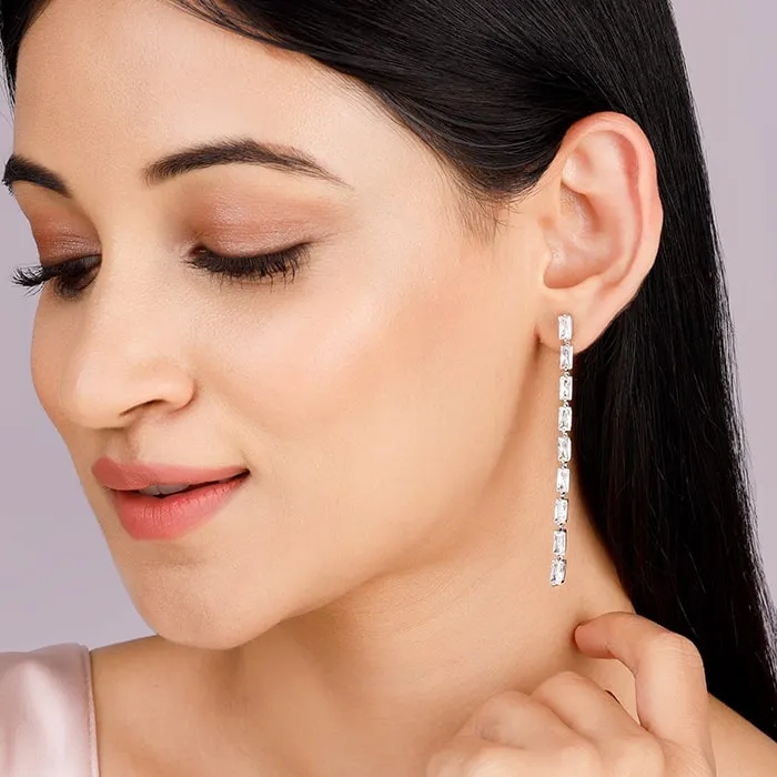 Silver Line of Zircon Dangler Earrings Giva
