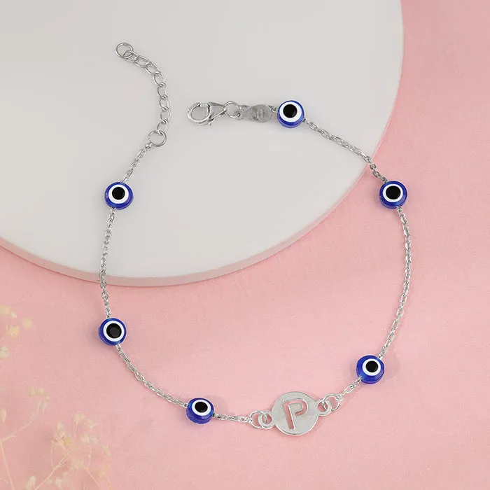 Silver Personalised Evil Eye Initial Bracelet Giva