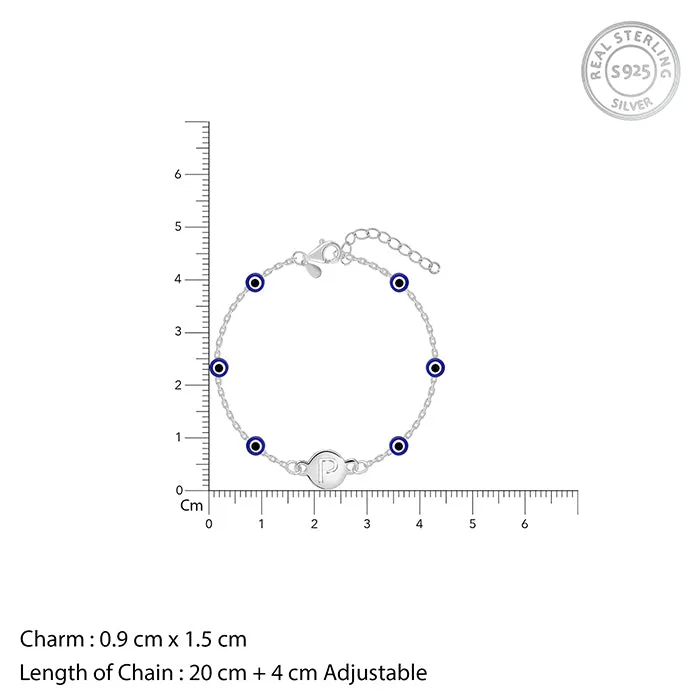 Silver Personalised Evil Eye Initial Bracelet Giva