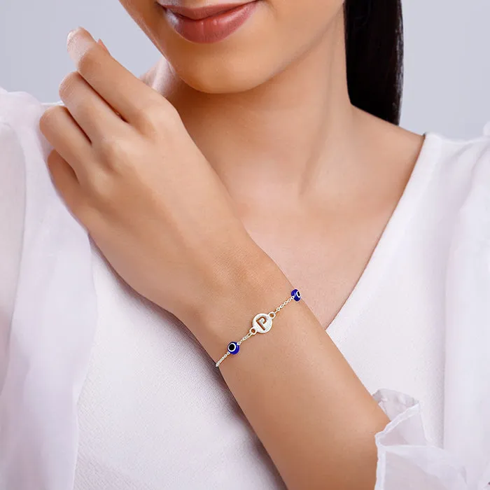 Silver Personalised Evil Eye Initial Bracelet Giva