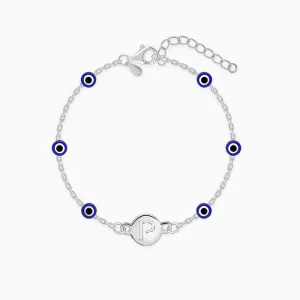Silver Personalised Evil Eye Initial Bracelet Giva