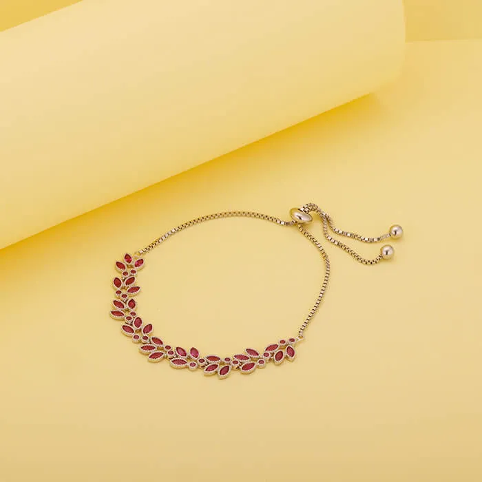 Silver Pink Leaf Bracelet Giva