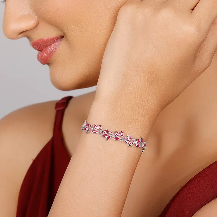 Silver Pink Leaf Bracelet Giva