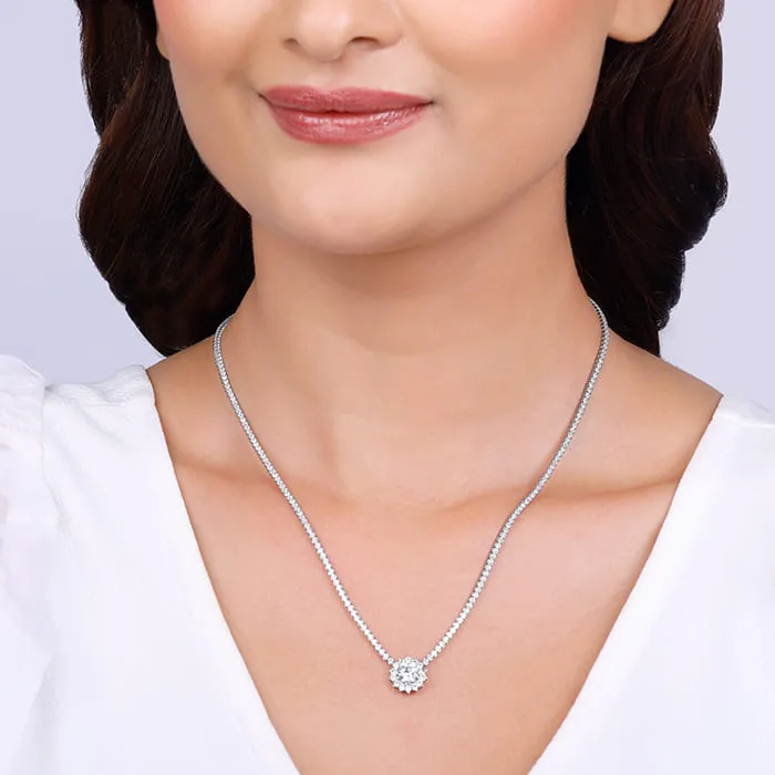 Silver Solitaire Floral Necklace Giva