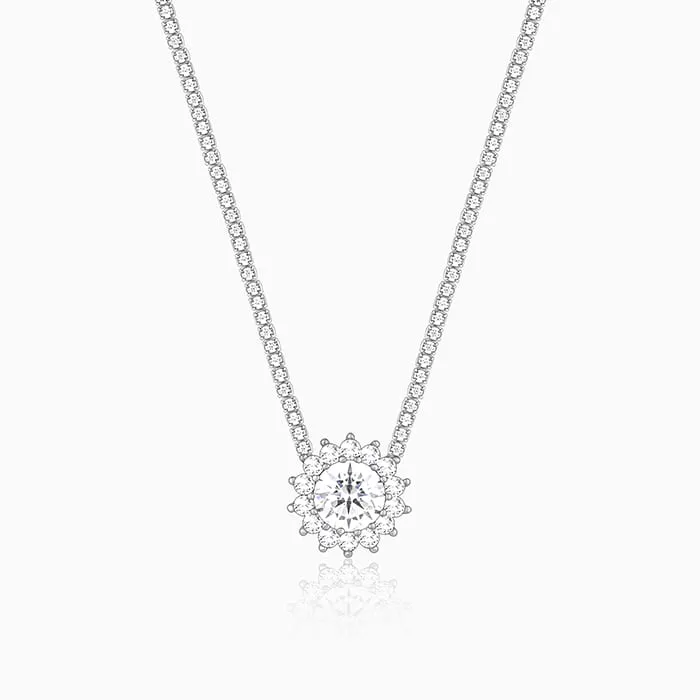 Silver Solitaire Floral Necklace Giva