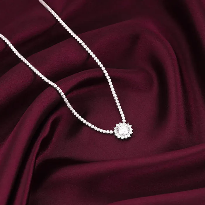 Silver Solitaire Floral Necklace Giva