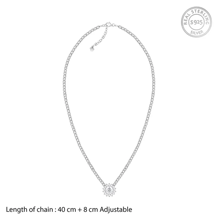 Silver Solitaire Floral Necklace Giva