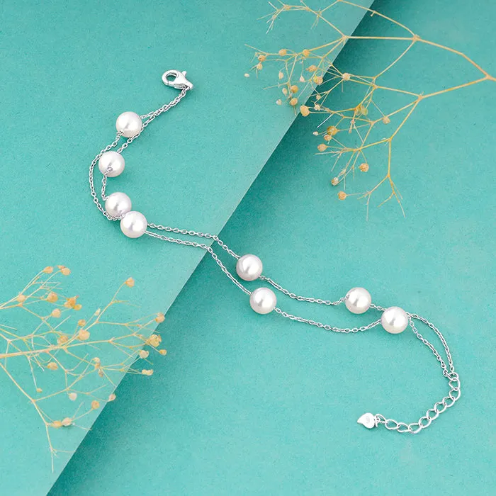 Silver String of Pearls Layered Bracelet Giva