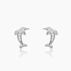 Silver Zircon Dolphin Stud Earrings Giva