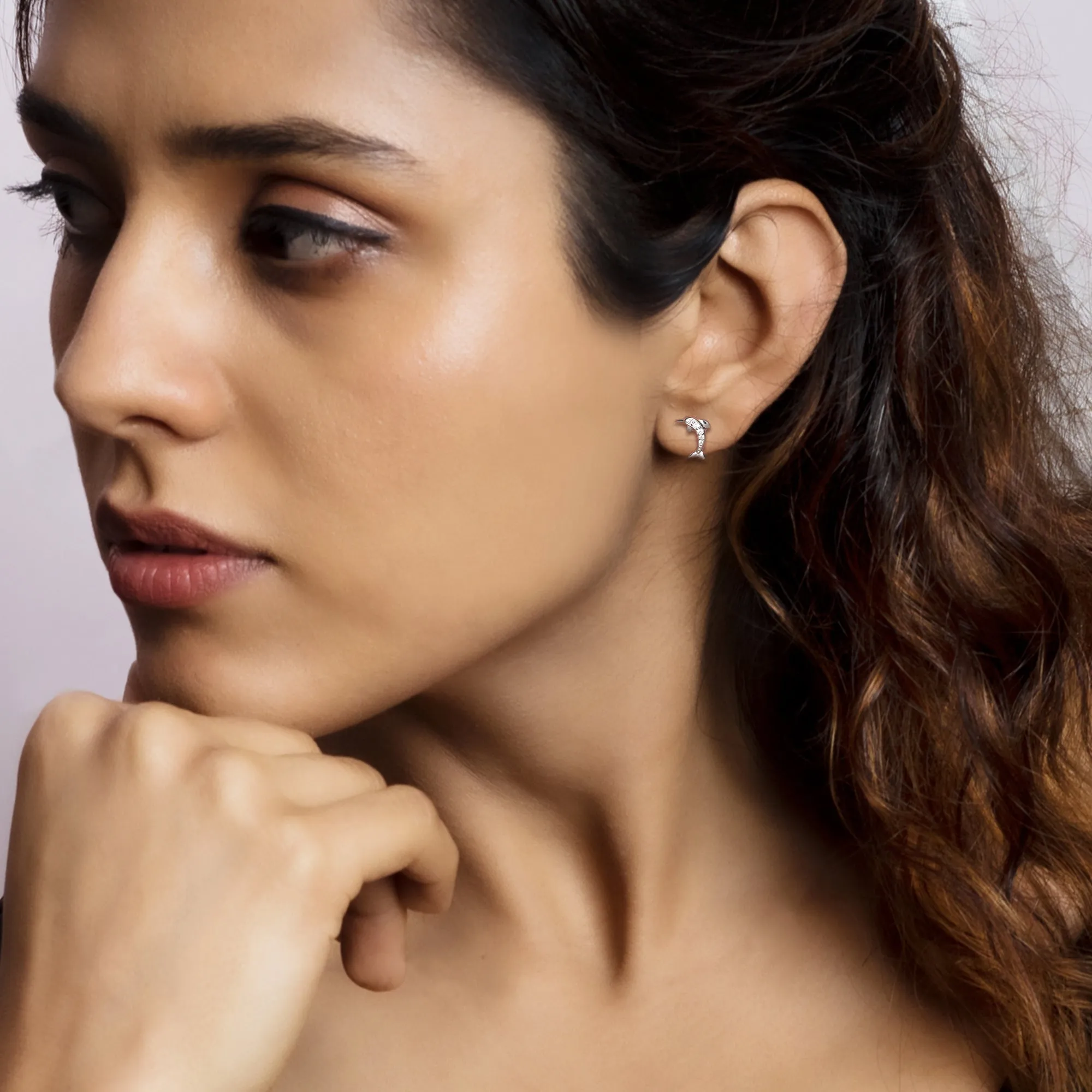 Silver Zircon Dolphin Stud Earrings Giva