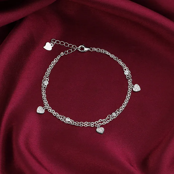 Silver Zircon Heart Charm Bracelet Giva