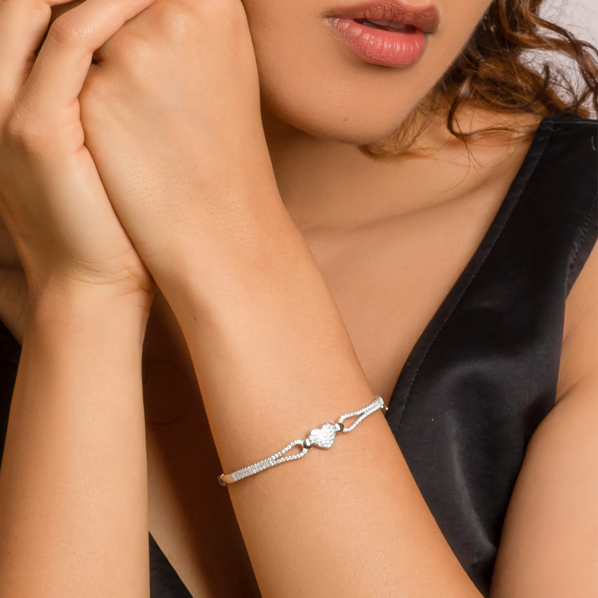 Silver Zircon Studded Heart Bracelet Giva