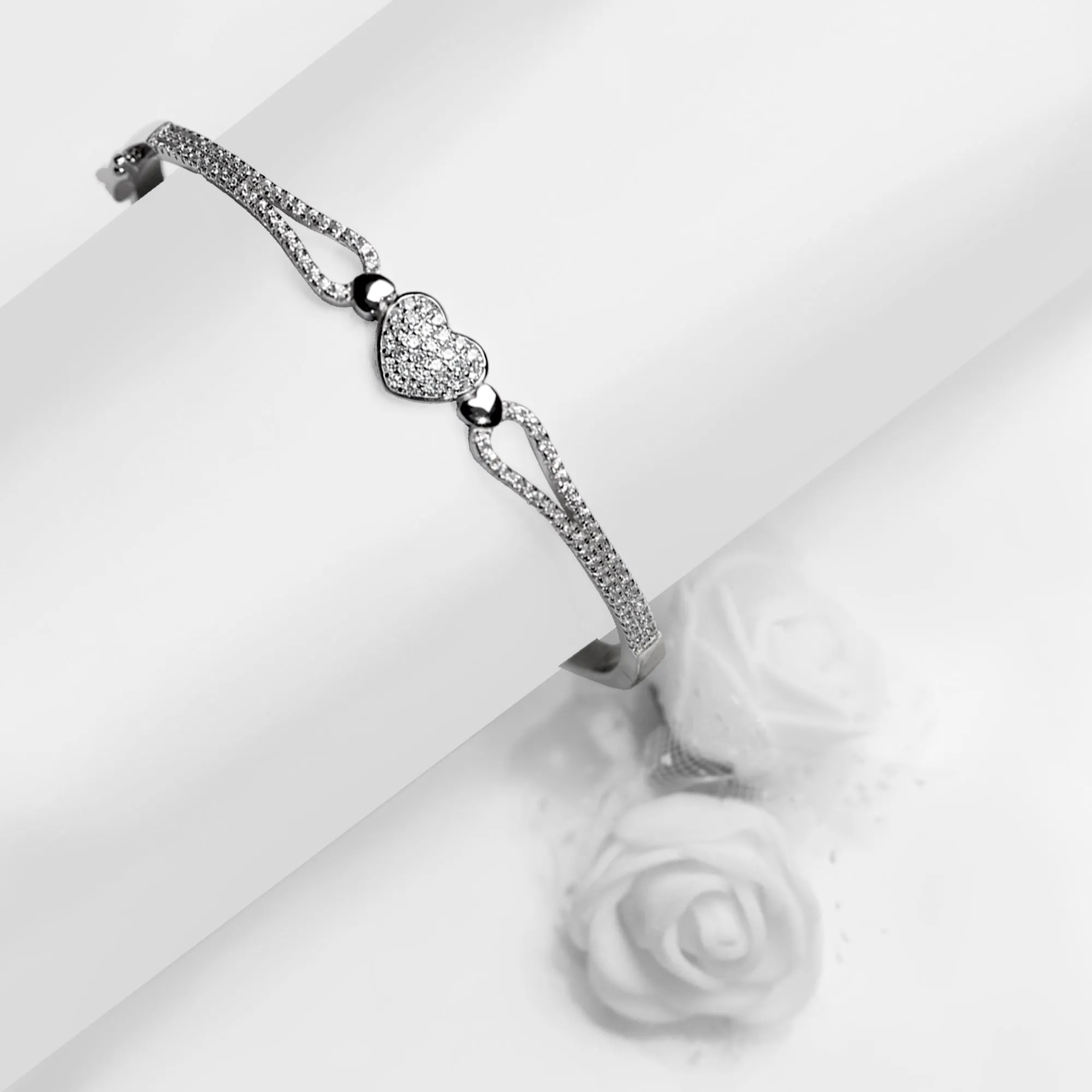 Silver Zircon Studded Heart Bracelet Giva