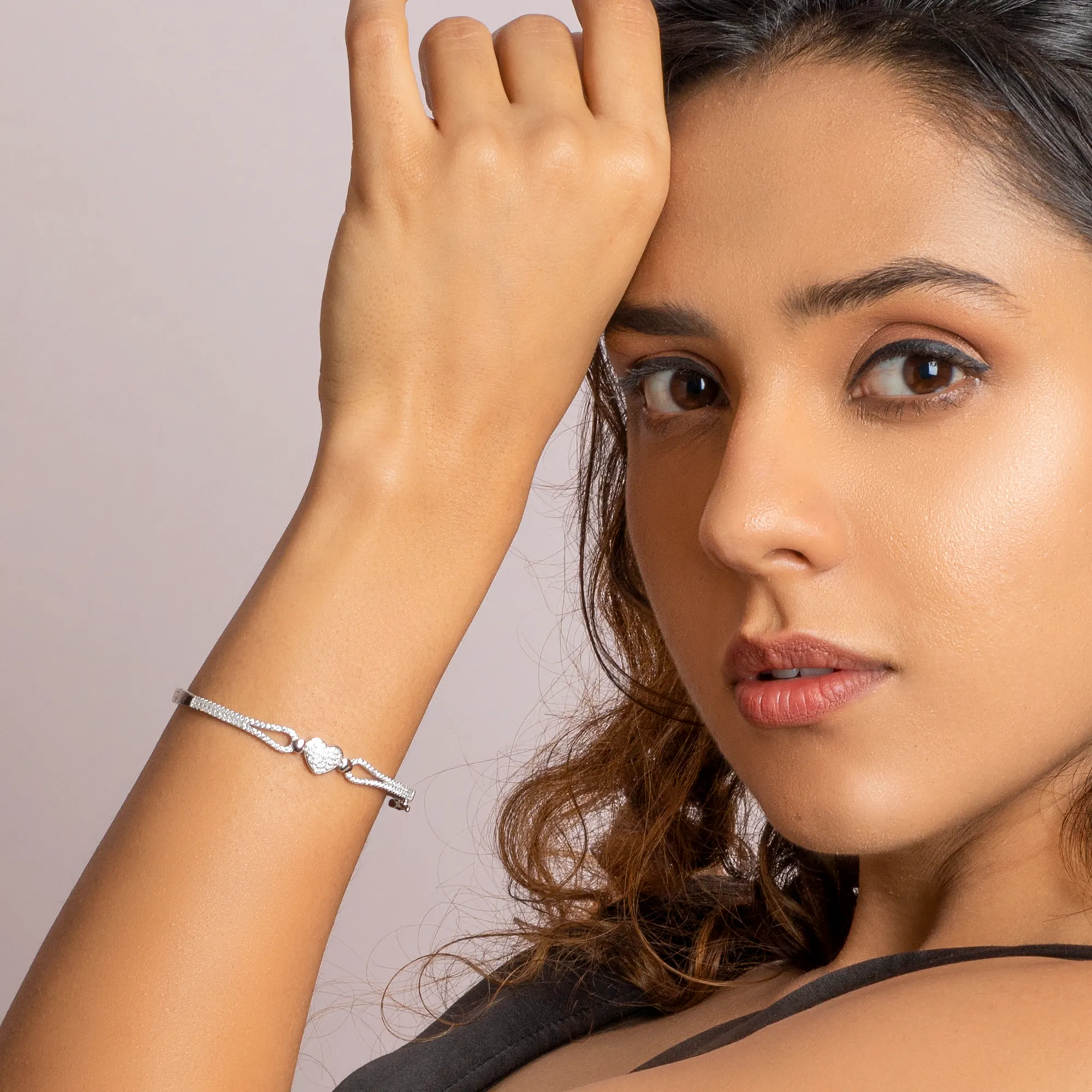 Silver Zircon Studded Heart Bracelet Giva
