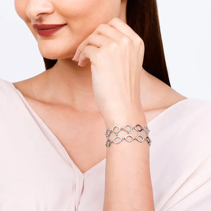 Silver Zircon Studded Marquis Bracelet Giva