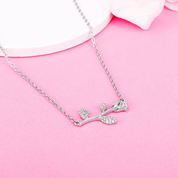 Silver Zircon Studded Rose Necklace Giva