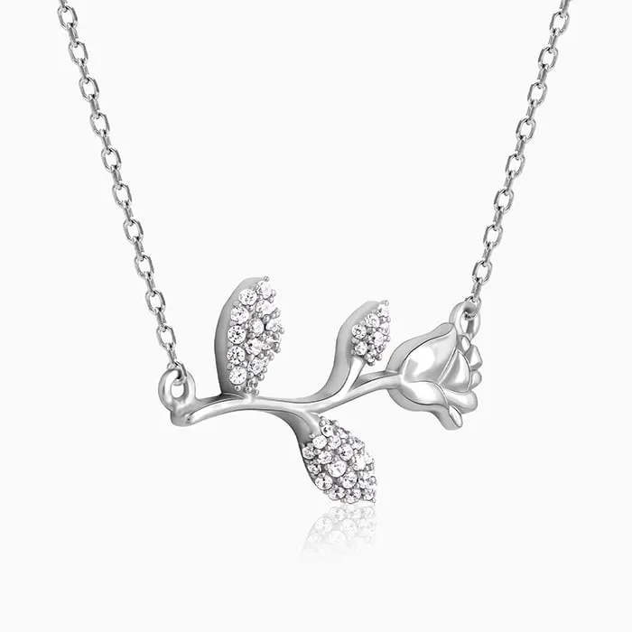 Silver Zircon Studded Rose Necklace Giva