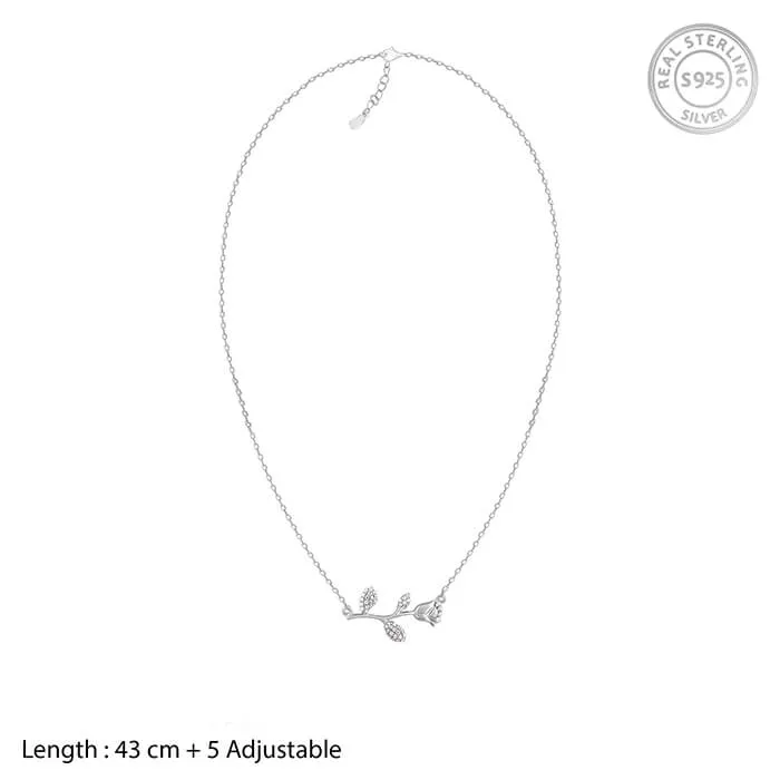 Silver Zircon Studded Rose Necklace Giva