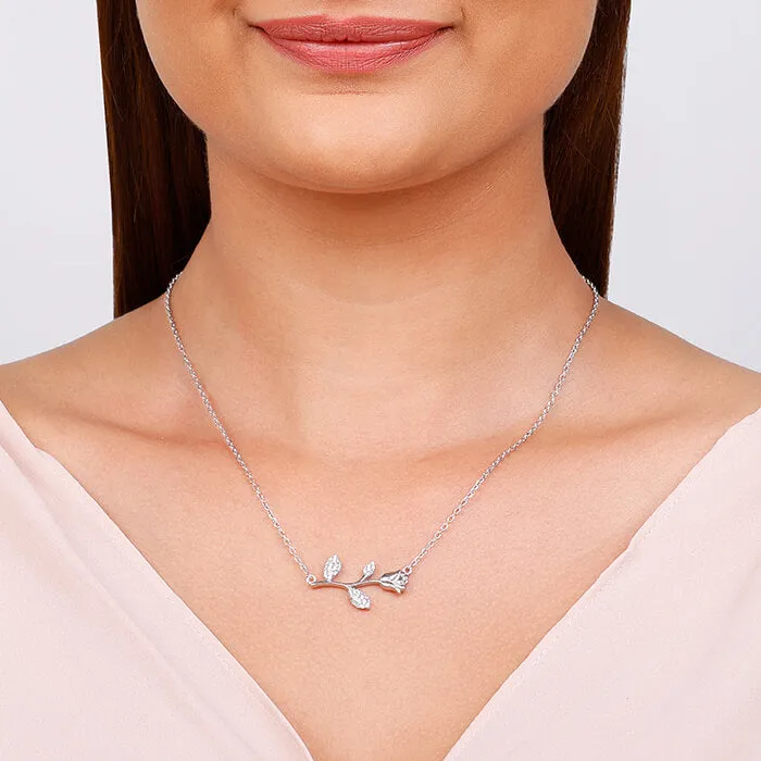 Silver Zircon Studded Rose Necklace Giva