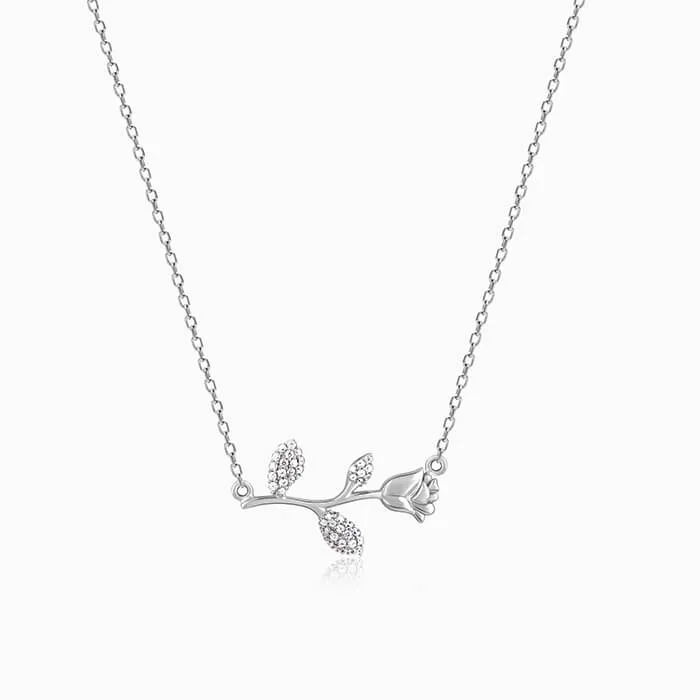 Silver Zircon Studded Rose Necklace Giva
