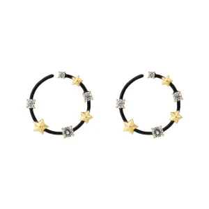 Star and Crystal Black Gold Plated Earrings w. Crystal