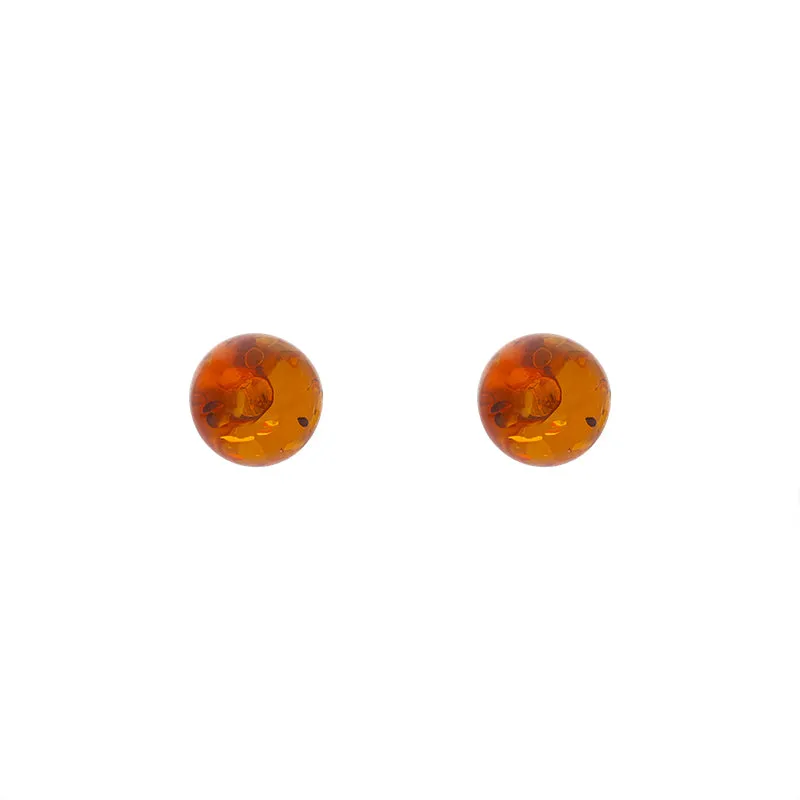 Sterling Silver Amber 6mm Round Stud Earrings Free Gift