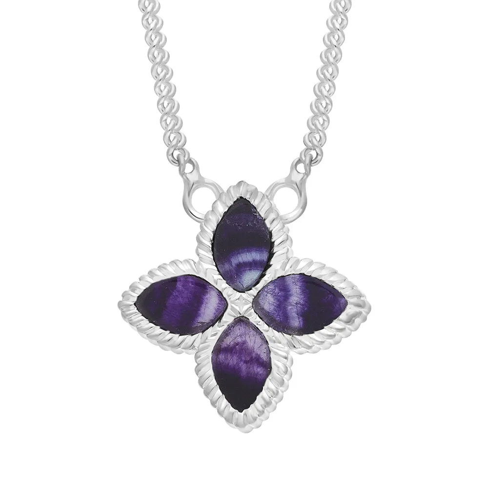 Sterling Silver Blue John Eden Small Marquise Flower Necklace